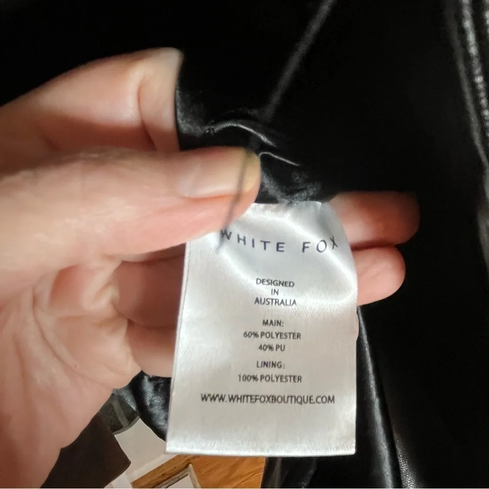 White Fox Black Faux Leather Take The Lead Blazer Black Coat Size Small/Medium